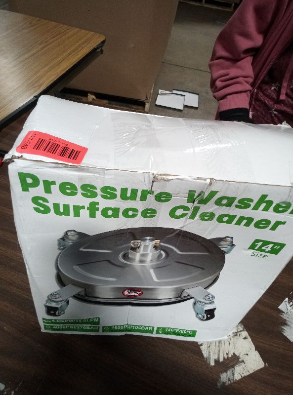 Photo 1 of 14" Pressure Washer Surface Cleaner with 4 Wheels, Stainless Steel Housing, 4000 PSI Max, 3 Connect Nozzles & 2 Extension Wands, Pressure Washer Surface Cleaner for Concrete, Patios, Sidewalks