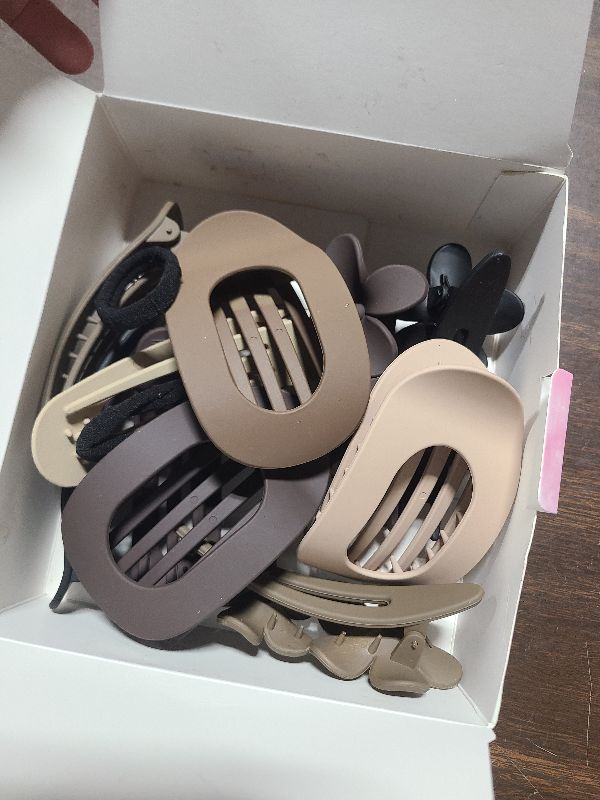 Photo 1 of 12 Pack Flat Hair Clips for Women-3 Styles Matte Neutral Flat Claw Clips, Black, Blonde,Light Brown & Dark Brown, French Duckbill Styling Accessories (Matte Neutral-5)