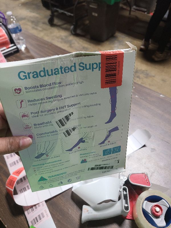 Photo 1 of 20-30 mmHg Thigh High Compression Stockings for Women, Open Toe with Stay-Up Dot-Top - Relief for Varicose Veins, DVT, Swelling, Pregnancy & Travel, Black, Medium