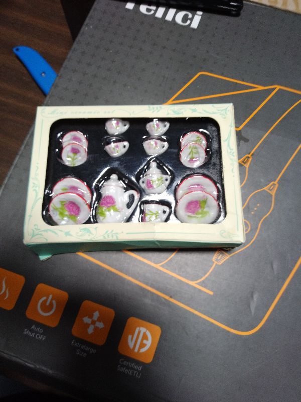 Photo 1 of 15 Pack Miniature Ceramic Doll Tea Set Dollhouse Tea Cup Set Decoration Accessories for Scale 1:12 Dollhouse Craft (Confederate Rose)