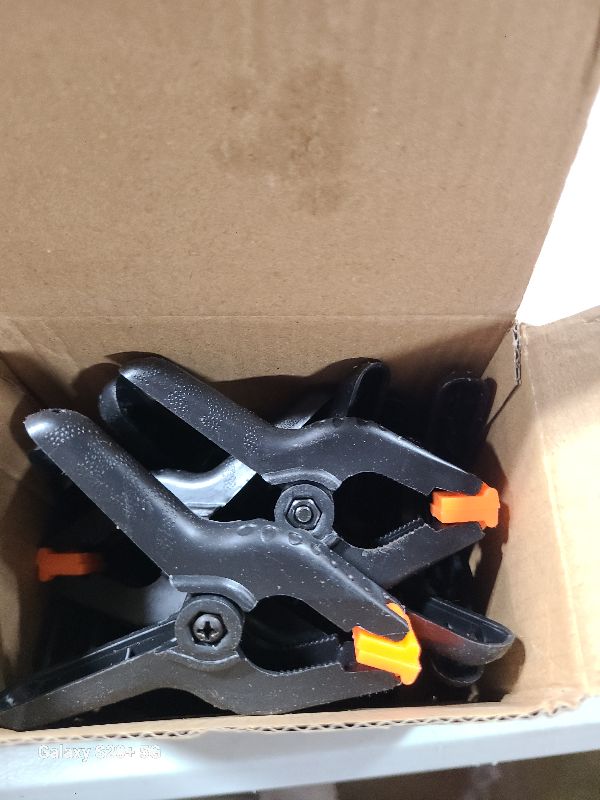 Photo 1 of 12 Pack Plastic Spring Clamps, 3.5inch Small Heavy Duty Clips for Crafts, Backdrop Stand, Woodworking, Photography Studios (Black)