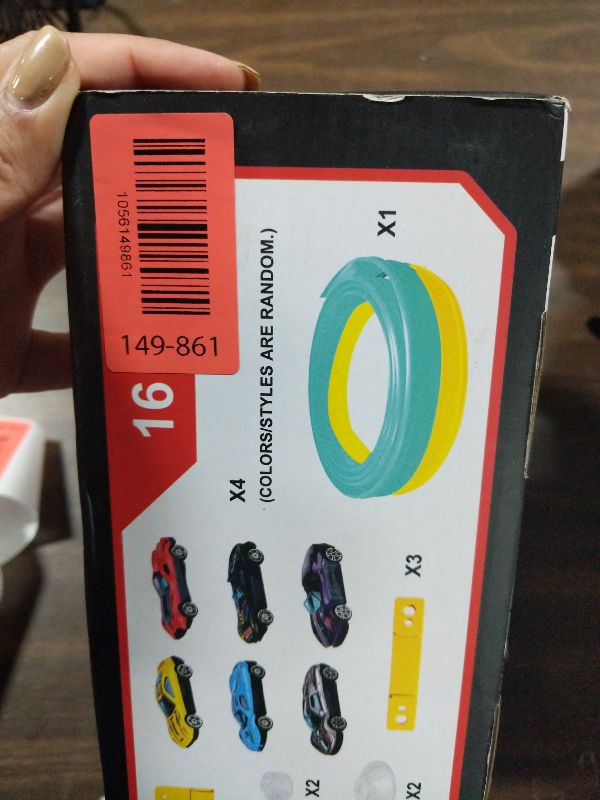 Photo 1 of 15FT Flexible Race Track with 4 Cars - DIY Car Ramp Track for Jumps, Loops, Ramps - Portable Roll-Up Dual Racetrack for Indoor Outdoor Play, Ages 3+ (Blue+Red)