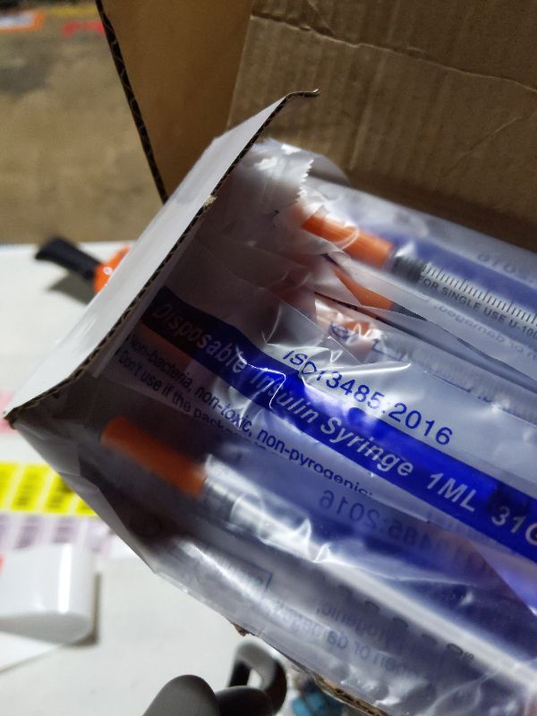 Photo 1 of 1ml/cc U-100 31G 1/2"(12.7mm) Syringes, Individual Package – Box of 100