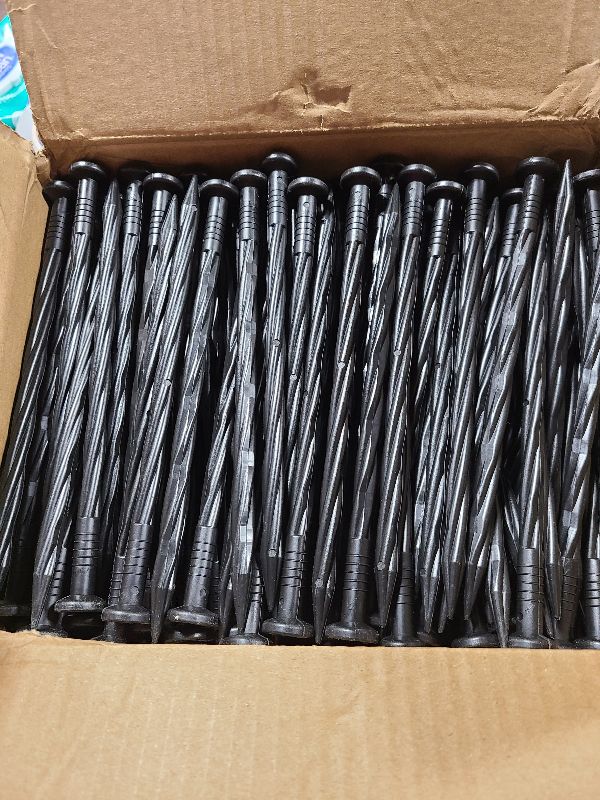 Photo 1 of 200Pcs 8-Inch Plastic Landscape Edging Spikes, Spiral Anchoring Nails for Weed Barrier, Paver Edging, Landscape Edging, Artificial Turf, Grass Pathways, and More