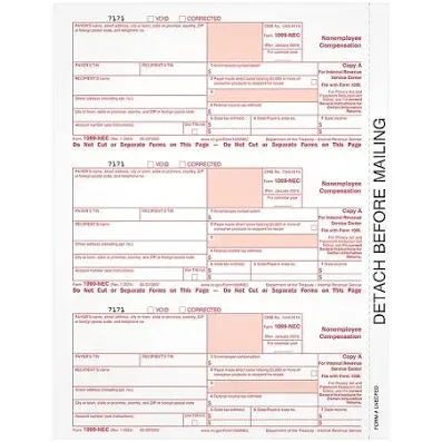 Photo 1 of 1099 NEC Copy A Income Forms, Federal Approved Lazer Tax Forms, Compatible with QuickBooks and Accounting Software, RED Copy A ONLY, 150 Pack (50 Sheets, 3 Forms Per Sheet)