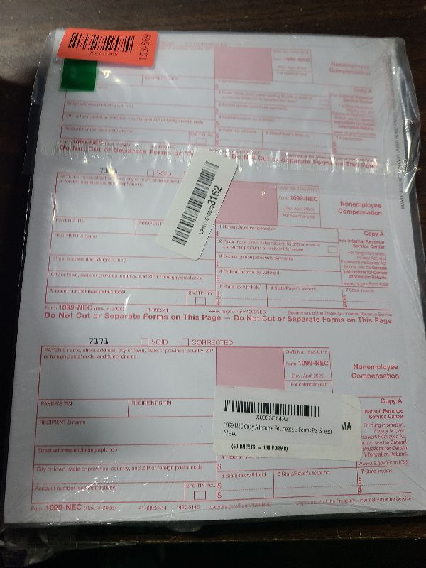 Photo 1 of 1099 NEC Copy A Income Forms, Federal Approved Lazer Tax Forms, Compatible with QuickBooks and Accounting Software, RED Copy A ONLY, 150 Pack (50 Sheets, 3 Forms Per Sheet)