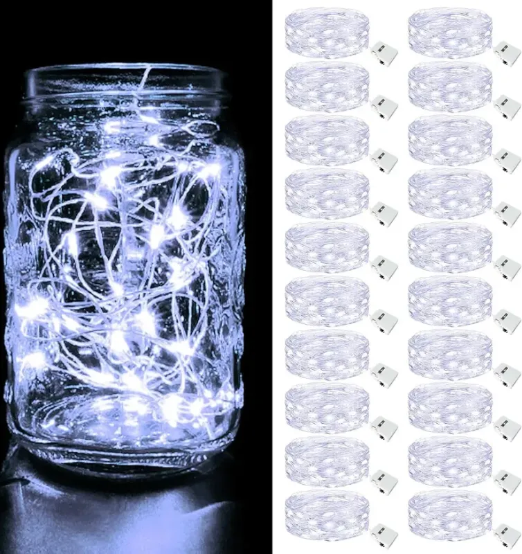 Photo 1 of 20 Pack Fairy Lights Battery Operated - 3 Speed Modes, 7Ft 20 LED String Twinkle Lights, Waterproof Copper Wire, Mini Firefly Light for Mason Jars Vases Christmas Decor, Warm White
