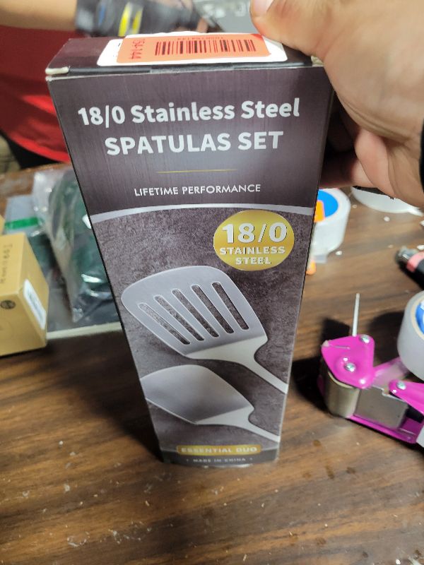 Photo 1 of 2 Pcs Stainless Steel Spatulas Set, Metal Spatula Solid & Slotted Turner, Heavy Duty Sturdy Spatula for Kitchen Use, High Heat Resistant Cooking Utensils for Fish Eggs Pancakes, Easy to Clean, Silver
