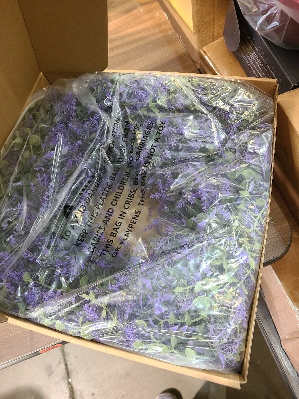 Photo 1 of 26" Lavender & Eucalyptus Wreath for Front Door, Porch, Window - Large Artificial Greenery Outdoor Wreath for Home, Farmhouse Decor - Spring, Summer, Fall, All Seasons (Purple)
