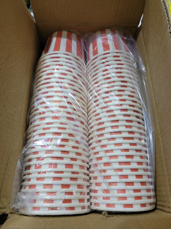 Photo 1 of 120 Pcs Valentines Day Cream Cups 12 OZ Disposable Red and White Stripe Paper Dessert Ice Cream Cups Food Containers Red White Snack Bowls for Soups Hot & Cold Food Snack Valentine Party Supplies