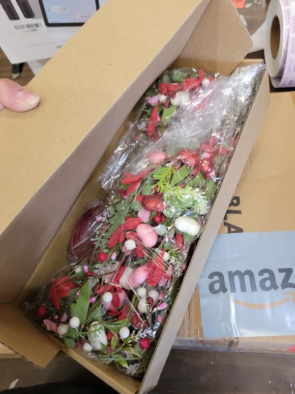 View 3 of 2 Pack 20'' Valentines Day Swag Wreaths for Front Door Valentines Teardrop Wreath Artificial Red Pink Heart Shaped Berries Hanger with Ribbon Gift Farmhouse Hanging Decor for Outdoor Window Wall (2)