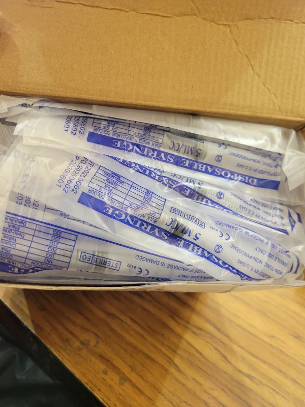 Photo 1 of 100 Pack Disposable 5ml/cc Lab Syringes with 22Ga 1.25 Inch Needle Luer Lock, Individually Sealed Packed