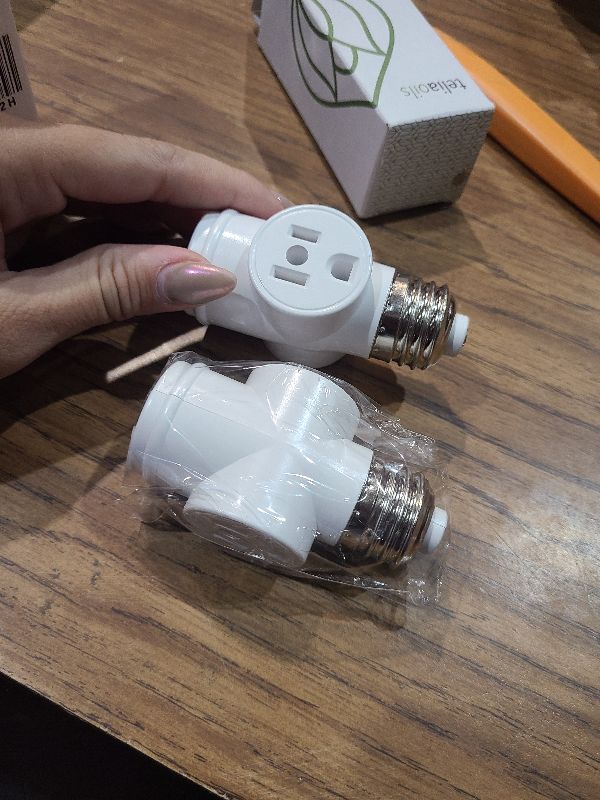 Photo 1 of 2 Pack, Light Socket to Plug Adapter, Convert E26 Light Socket to 3-Prong Outlet Adapter and Light Bulb Socket (White)
