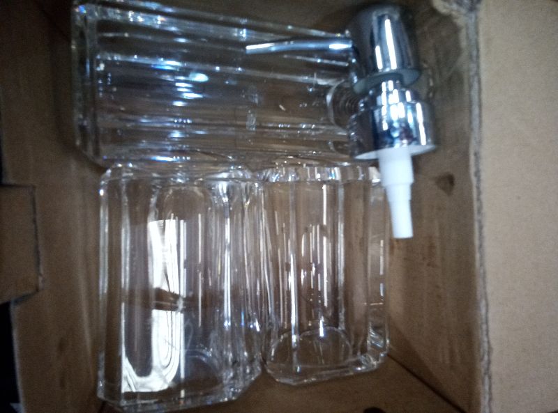 Photo 1 of *MISSING PARTS*
Clear Acrylic Bathroom Accessories Set 4 Pcs, Modern Decorative Bathroom Vanity Countertop Set, Includes Soap Dispenser, Toothbrush Holder Cups, Soap Dish for Bathroom, Kitchen, Home Decor