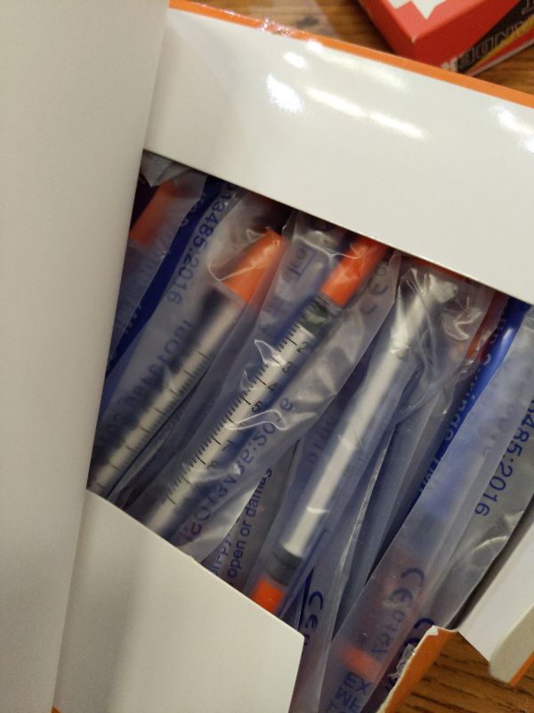 Photo 1 of 100 Pack 1ml Syringes with Needle-30Ga 5/16 Inch, Individually Sealed Packaging