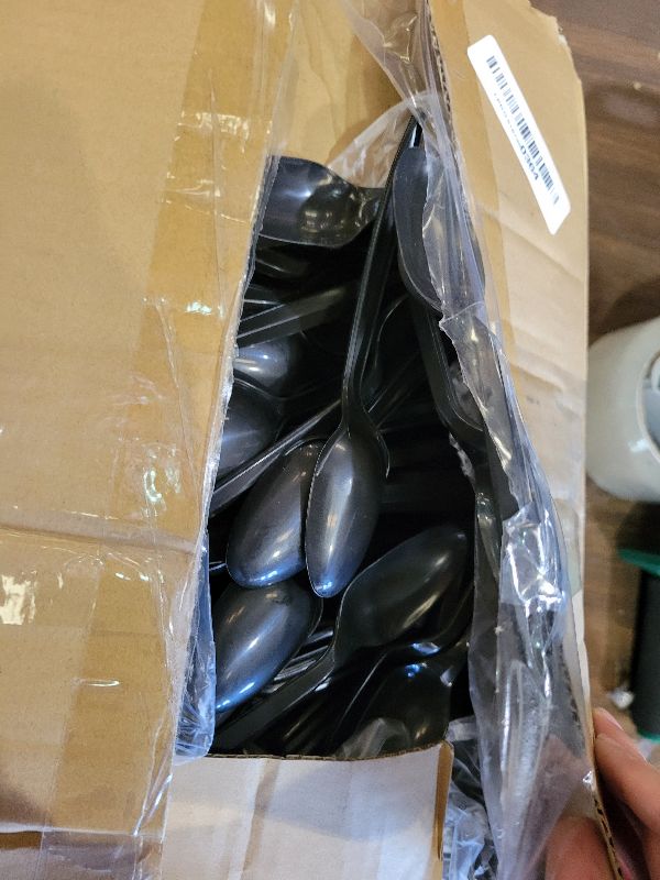 Photo 1 of 1,000 Plastic Disposable Tea spoons Bulk Black Medium Weight Disposable Silverware Plastic Cutlery Tea Spoons