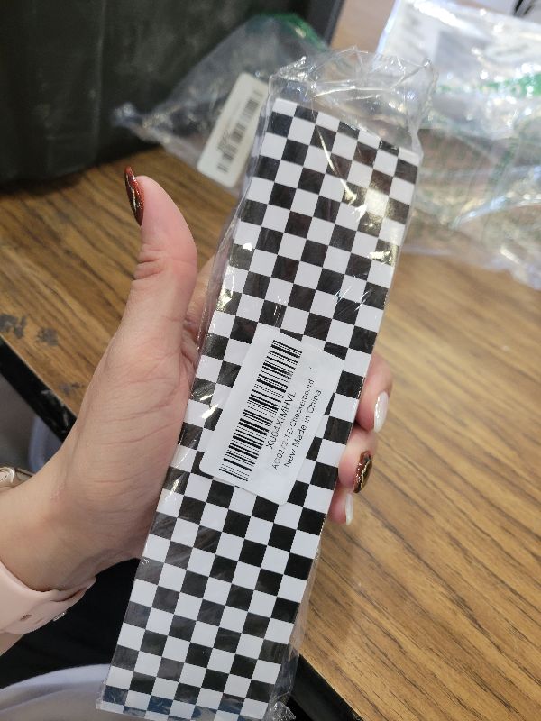 Photo 1 of 100PCS Checkered Water Bottle Label Race Car Decorations Water Bottle Labels Waterproof Race Car Bottles Stickers Decorations for Boy Man Birthday Welcome Party
