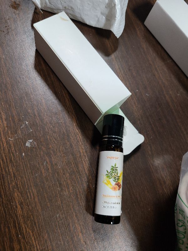 Photo 1 of 2 Pack Frankincense & Myrrh Essential Oil Blend Oils Roll On - 100% Natural Fragrance Oil, Vitamin C - Lemon - Patchouli & Rosemary - Natural Perfume-10ML