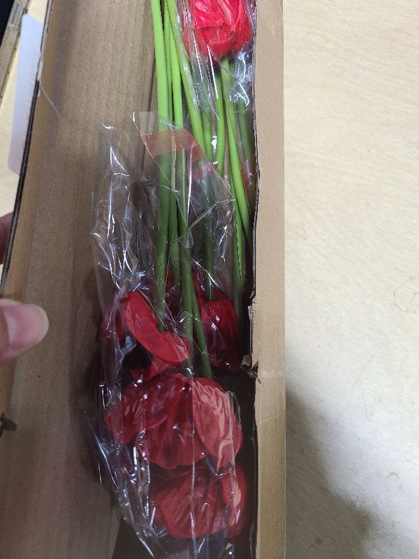 Photo 1 of 10 Stem Bouquets Artificial Flowers Red Poppy Flowers,11" No Fade Anemone PU Real Touch Fake Wild Flower for Kitchen Table Centerpiece Vase,Home Greenery Wedding Holding Flowers Backdrop Arch Wall
