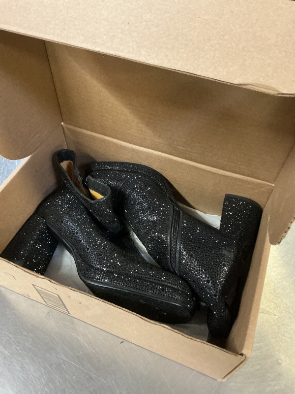 Photo 1 of FINDVELL Black Rhinestone Boots For Women Chunky Block Heeled Sparkly Platform Ankle Booties Glitter Shoes Wedding Bride Size 9.5