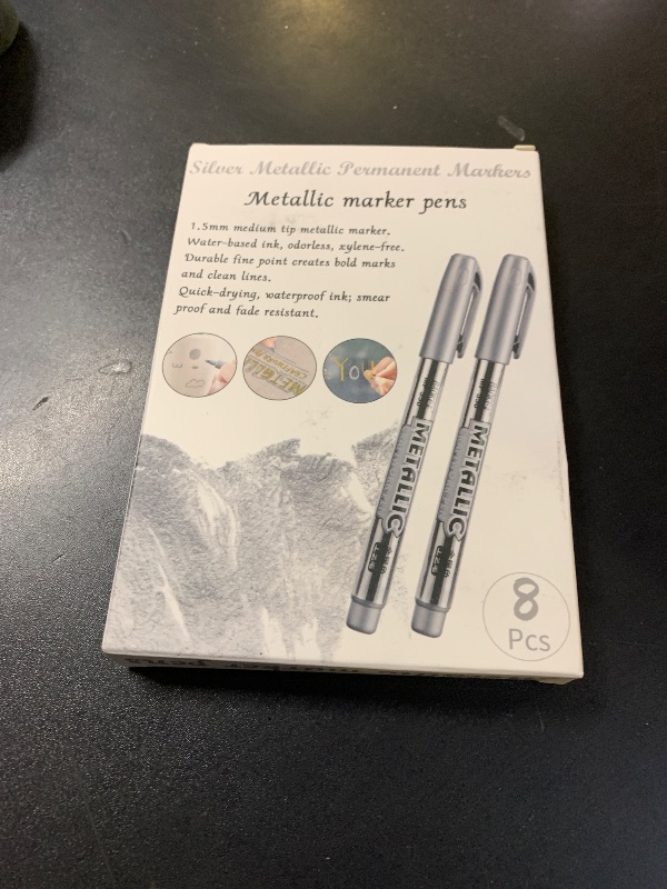 Photo 2 of LOONENG Silver Permanent Marker, Fine Point, Acid Free, Non-Toxic Ink, Quick Drying, Ideal for Adult Coloring, Crafts, Gift Cards, Fabric, Photo Albums, 8 Count