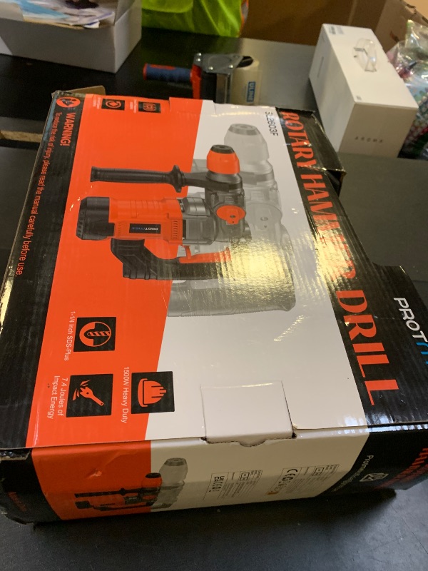 Photo 1 of 1-1/4 Inch SDS-Plus 13 Amp Heavy Duty Rotary Hammer Drill with Safety Clutch 3 Functions, Vibration Control, for Floor Tile Removal, Concrete Breaker, Including Grease, Chisels & Drill Bits