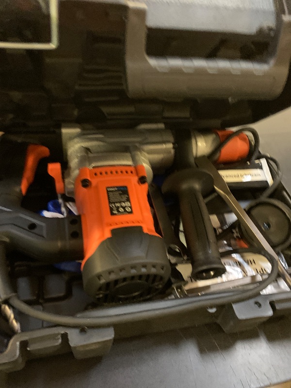 Photo 1 of 1-1/4 Inch SDS-Plus 13 Amp Heavy Duty Rotary Hammer Drill with Safety Clutch 3 Functions, Vibration Control, for Floor Tile Removal, Concrete Breaker, Including Grease, Chisels & Drill Bits