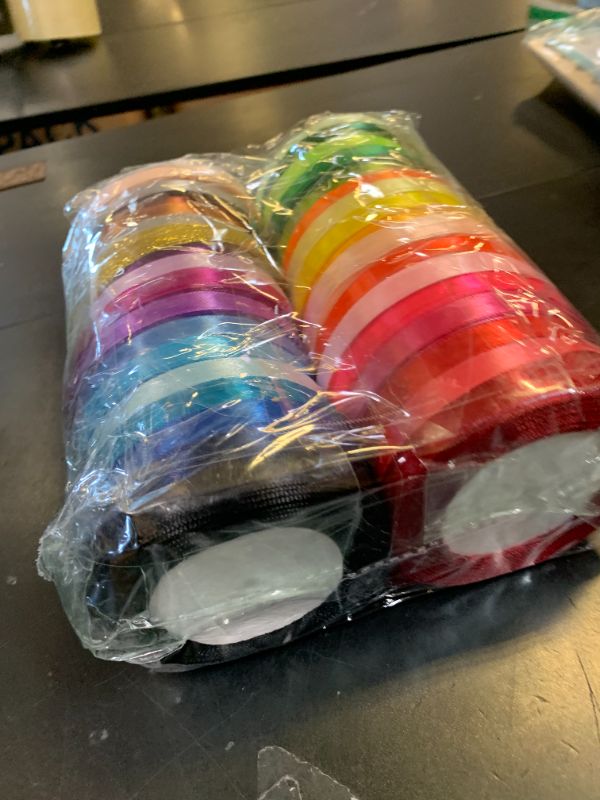 Photo 1 of 36 Colors 900 Yards Satin Metallic Glitter Ribbons Rolls for Craft, Embellish Decorative Ribbons 2/5" Wide for Floral Bouquet Gift Wrapping Bows Wedding Shower Decoration