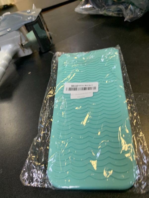 Photo 1 of 2 Heat Resistant Silicone Mat with Hanging Hole, Straightener Heat Resistant Travel Mat & Pouch for Curling Iron, Flat Iron and Other Hot Hair Styling Tools, 11 x 5 in, Pink+Green