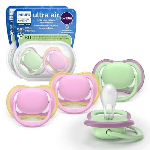 Photo 1 of Philips Avent Ultra Air Nighttime Pacifiers - Orthodontic Design, for Babies 0-6 Months, Glow in the Dark, Soft Silicone Symmetrical Nipple, BPA-Free