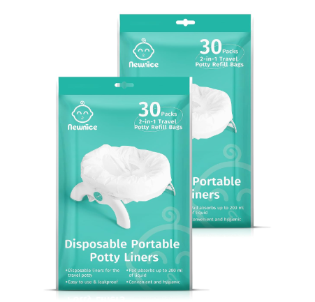 Photo 1 of Newnice 60 Packs Disposable Potty Liners with 200ML Absorbent Pads, Compatible with OXO Tot 2-in-1 Go Potty, Potty Training Liners Fit Most Potty Chairs for Kids, Toddlers