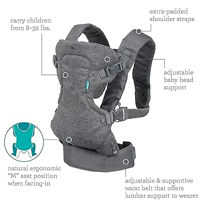 Photo 1 of Infantino Flip 4-in-1 Convertible Baby Carrier, Adjustable, Ergonomic Babywearing, Registry Essential, Baby Carrier for Newborn to Toddler, Gray