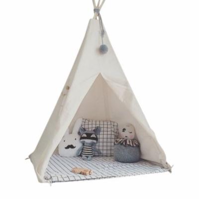 Photo 1 of Teepee Tent for Kids Foldable Teepee Play Tent with Fairy Lights Carry Case Water Resistance Pretend Camp Fire Four Poles Style Raw White Color