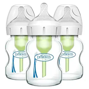 Photo 1 of Dr. Brown's Natural Flow Anti-Colic Options+ Wide-Neck Glass Baby Bottles 5 oz/150 mL, with Level 1 Slow Flow Nipple, 3 Pack, 0m+