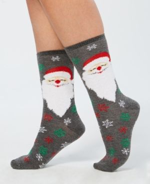 Photo 1 of CHARTER CLUB Women's Gray Printed Knit Texture Stretch Holiday Novelty Crew Socks 9-11