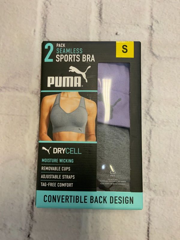 Photo 1 of Puma Women's Convertible Seamless Sports Bra 2 Pack - Gray/Lilac - Size Small