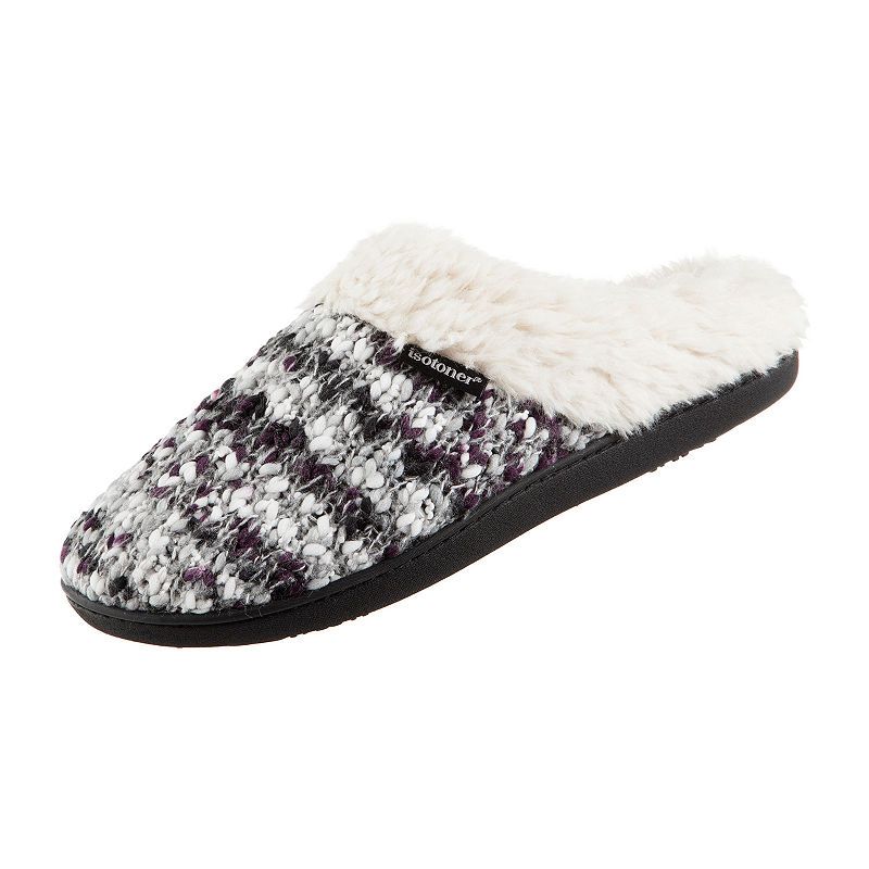 View 1 of Isotoner Women's Memory Foam Fur-Lined Slippers - Heather Gray/Purple - Size 8.5-9
