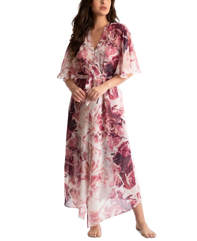 Photo 1 of Linea Donatella Women's Marble Swirl Chiffon Wrapper Robe - Rust - Size S/M
