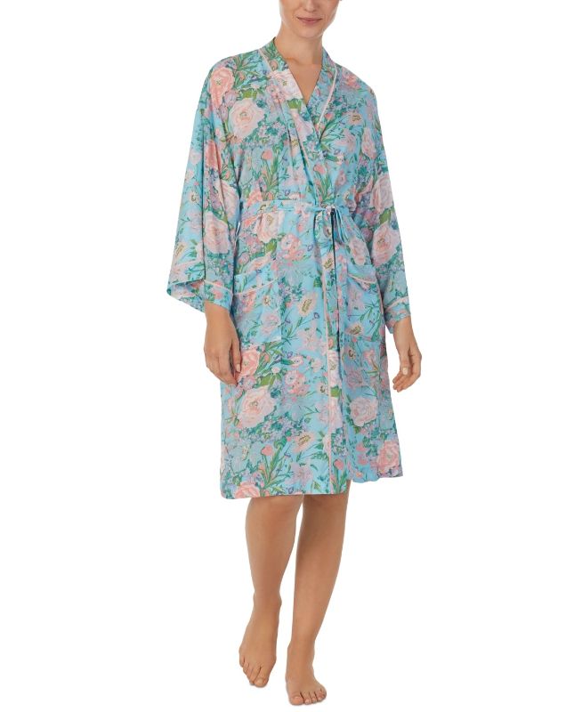 Photo 1 of Sanctuary Women's Floral 3/4-Sleeve Wrap Robe - Blue Floral - Size Medium