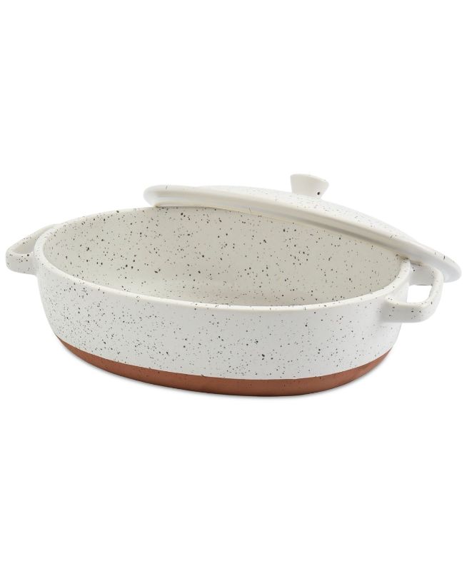 Photo 1 of Denmark Tools for Cooks Speckled Stoneware 3.2-Qt. Oval Covered Casserole - White