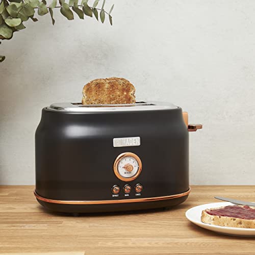 Photo 1 of Dorset 900 W 2-Slice Wide Slot Black and Copper Retro Toaster with Removable Crumb Tray and Adjustable Settings