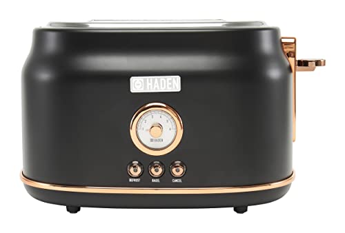 Photo 1 of Dorset 900 W 2-Slice Wide Slot Black and Copper Retro Toaster with Removable Crumb Tray and Adjustable Settings