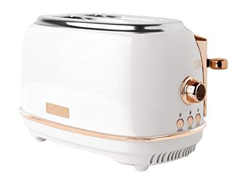 Photo 1 of Heritage 900-Watt 2-Slice Wide Slot Ivory and Copper Retro Toaster with Removable Crumb Tray and Adjustable Settings