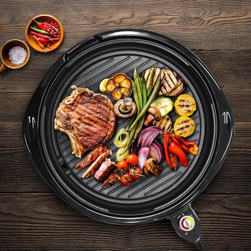 Photo 1 of Elite Gourmet EMG-980BX Large Indoor Electric Round Nonstick Grill Cool Touch Fast Heat up Ideal Low-Fat Meals Dishwasher Safe Includes Glass Lid, 14"