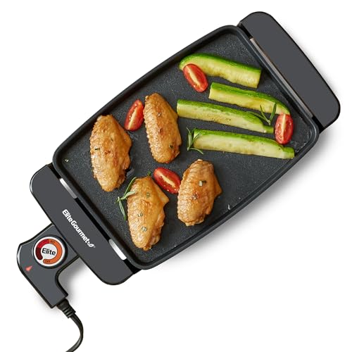 Photo 1 of Elite Gourmet EGR8152 Electric 10" X 7" Personal Compact Griddle, Cool-touch Handles Non-Stick Surface, Removable/Adjustable Thermostat, Black