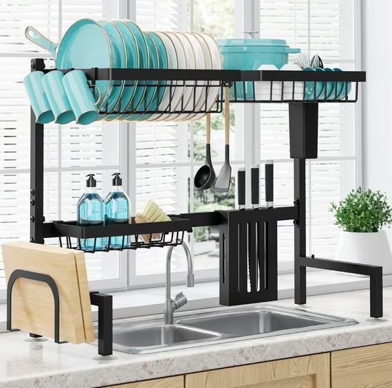 Photo 1 of Sakugi Over The Sink Dish Drying Rack, 30" -33.9" L x 11" W x 21.5" H Expandable Dish Drainer, Stainless Steel Dish Rack, Black