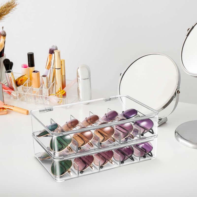 Photo 1 of Clear Stackable Sunglasses Organizer, Eyeglass Storage Case, and Eyewear Display 3-Pack