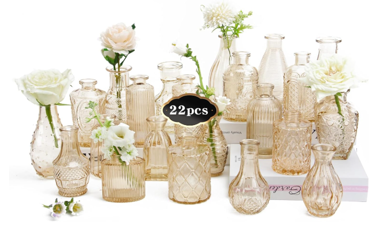 Photo 1 of 22 Pack Bud Vase in Bulk - BEAHOT Gold Flower Vases for Wedding Decorations, Glass Vase for Table Decorations, Small Vase for Home, Mother's Day, Centerpieces, Party, Office (Gold)