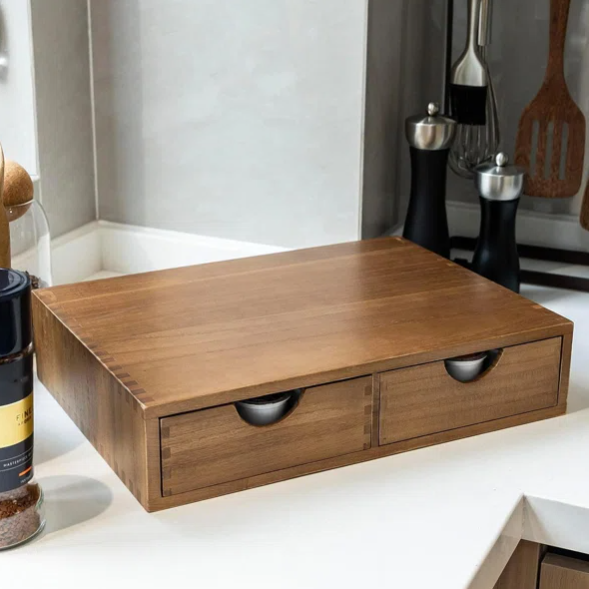 Photo 1 of 2-Drawer Acacia Wood Coffee Pod Organizer – Holds 30 K-Cups, Tea & Coffee Pod Storage Box, Durable Wooden Drawer for Countertop or Under Brewer