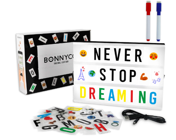 Photo 1 of BONNYCO Cinema Light Box with 400 Letters, Symbols, Emojis, 2 Markers and USB. Led Light Box Home Decor, Room Decor. Cinema Led Sign Letters Board, Novelty Gifts Christmas, Birthdays. Marquee Lightbox